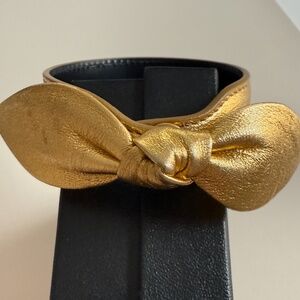 YSL Yves Saint Laurent Gold Leather Bow Bracelet S/M